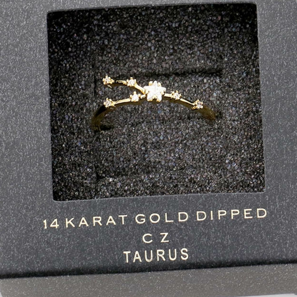 TAURUS Gold Dipped CZ Zodiac Ring Accessory Trendy Star
